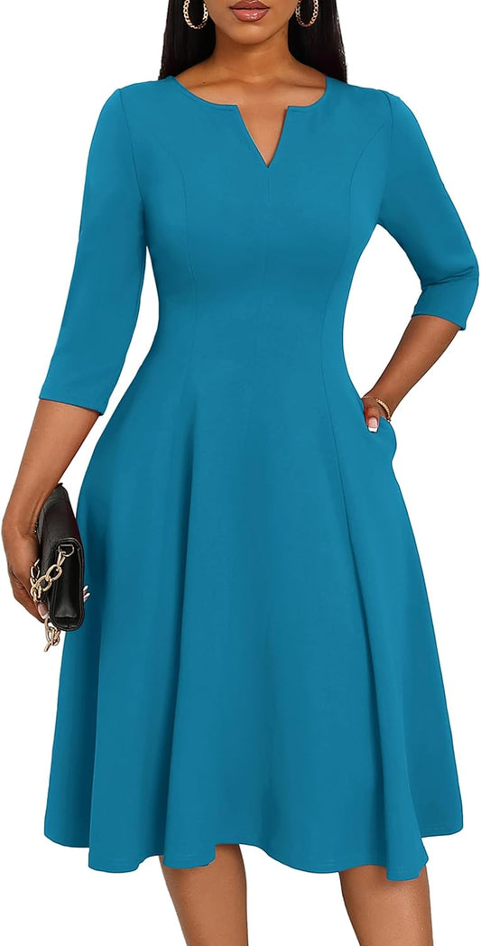 Nmoder Midi Dresses for Women A-Line Fit and Flare Dress