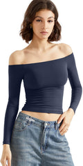 Women Off Shoulder Double Lined Long Sleeve Shirt - Flattering Stretch