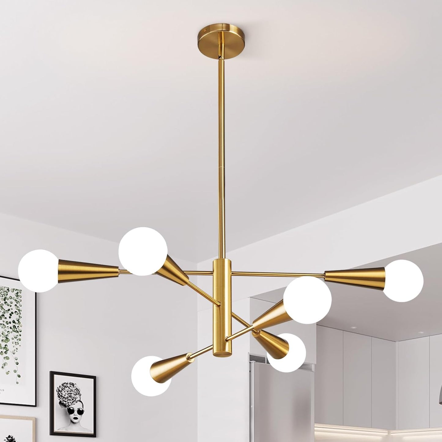 KAISITE Sputnik Chandelier Modern Gold 6-Light Fixture for Home