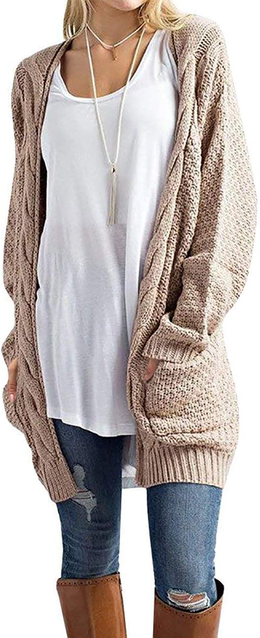 GRECERELLE Women's Loose Open Front Long Sleeve Cardigan