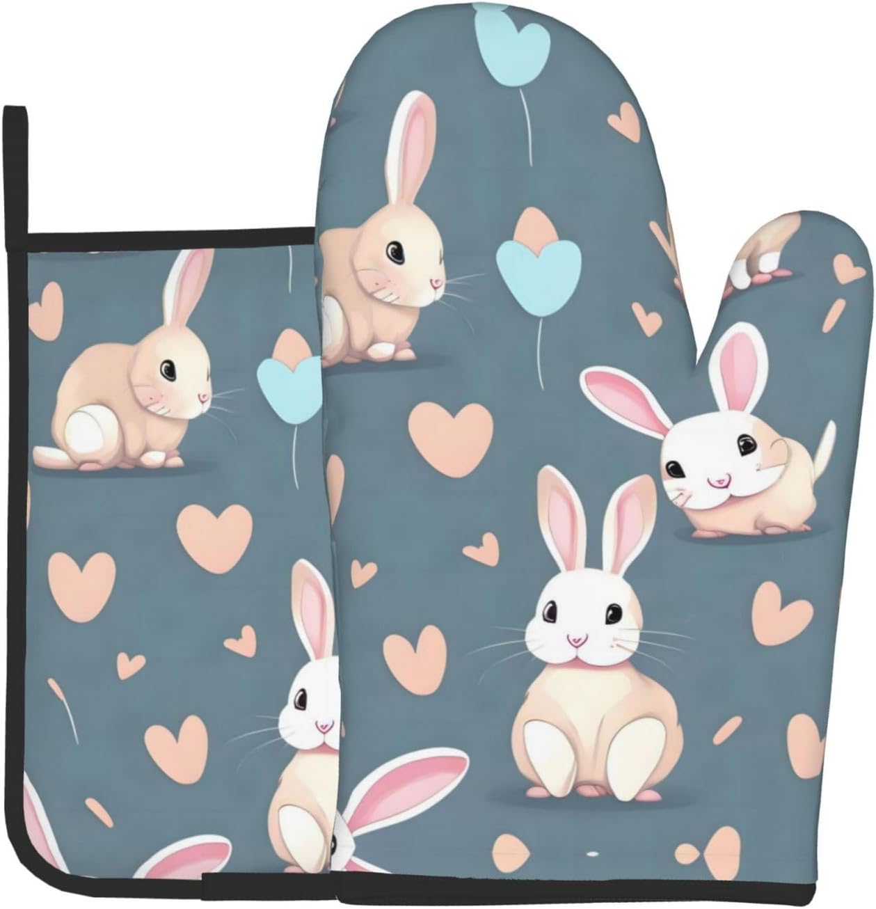 Cute Bunny Heat-Resistant Gloves, 2-Piece Set, for Oven & Microwave