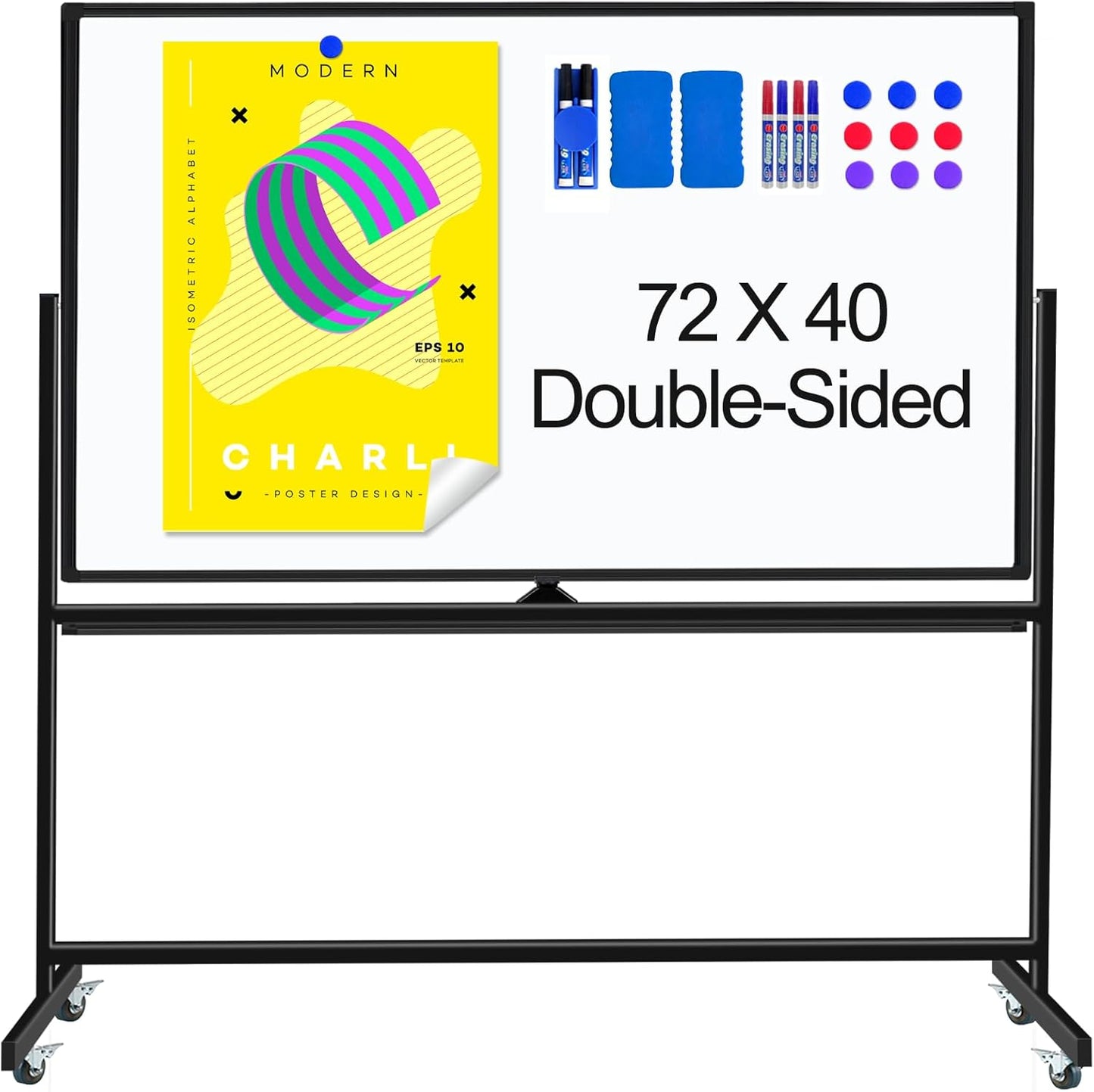 Double-Sided Magnetic Rolling Whiteboard for Office & Classroom