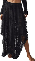Women's Floral Lace Asymmetrical Layered Maxi Skirt - Sheer Beach