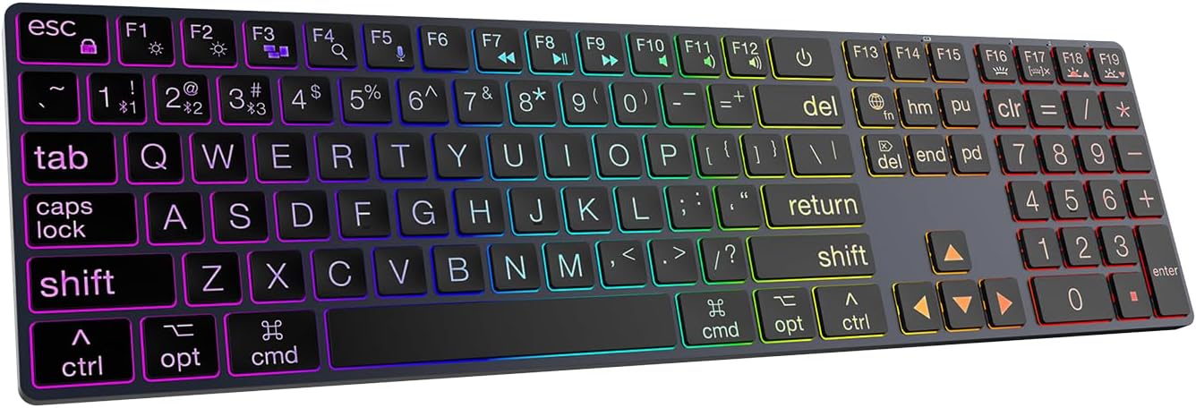 Bluetooth Slim Quiet Large Print Backlit Keyboard for Mac