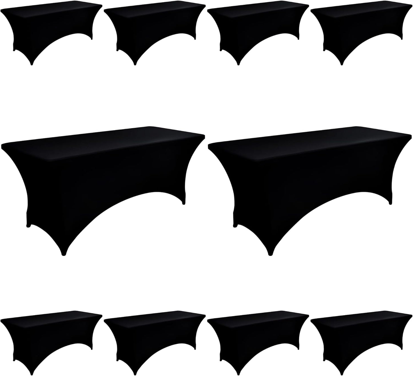 10-Pack 8ft Black Spandex Table Covers for Events and Parties