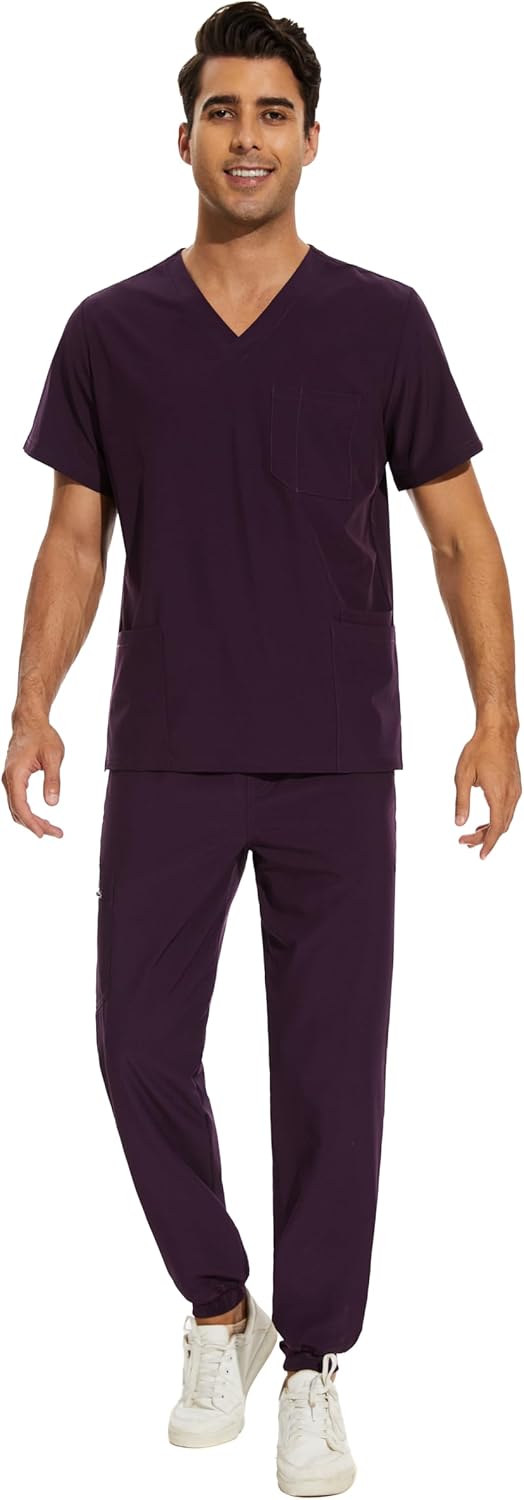 COZYFIT Men Scrubs Set with 8 Pockets and Yoga Waistband