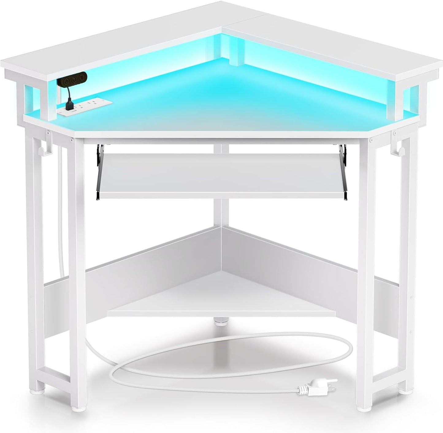 Rolanstar Corner Desk with Power Outlets and LED Lights