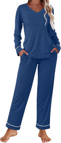 Womens Pajama Sets V-neck Long Sleeve Lounge Set - Soft Stretch