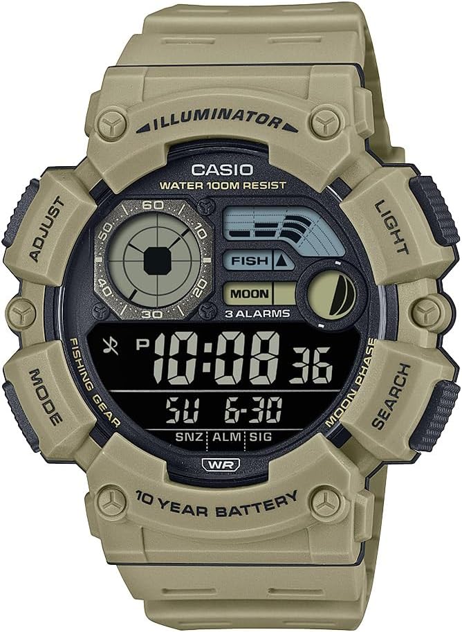 Casio Men's Digital Watch | 100M WR | Dual Time + Countdown Timer | Moon Phase