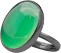 Green Agate Oval Sterling Silver Ring Black Oxidized - Dainty