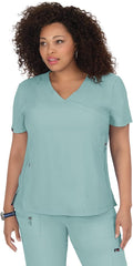 KOI Lite Women's Philosophy Mock Wrap Side Zipper Solid Scrub Top hang