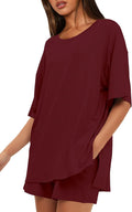 Women's 2 Piece Lounge Set Short Sleeve Shirts and Shorts