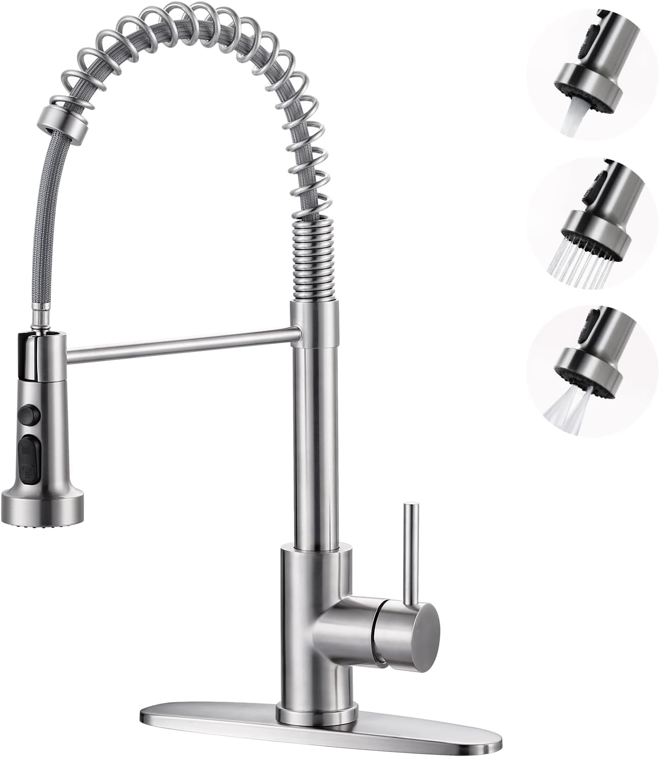 Brushed Nickel Kitchen Faucets with Pull Down Sprayer for Home