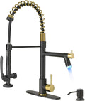Fapully Commercial Kitchen Faucet Matte Black & Gold LED - Durable