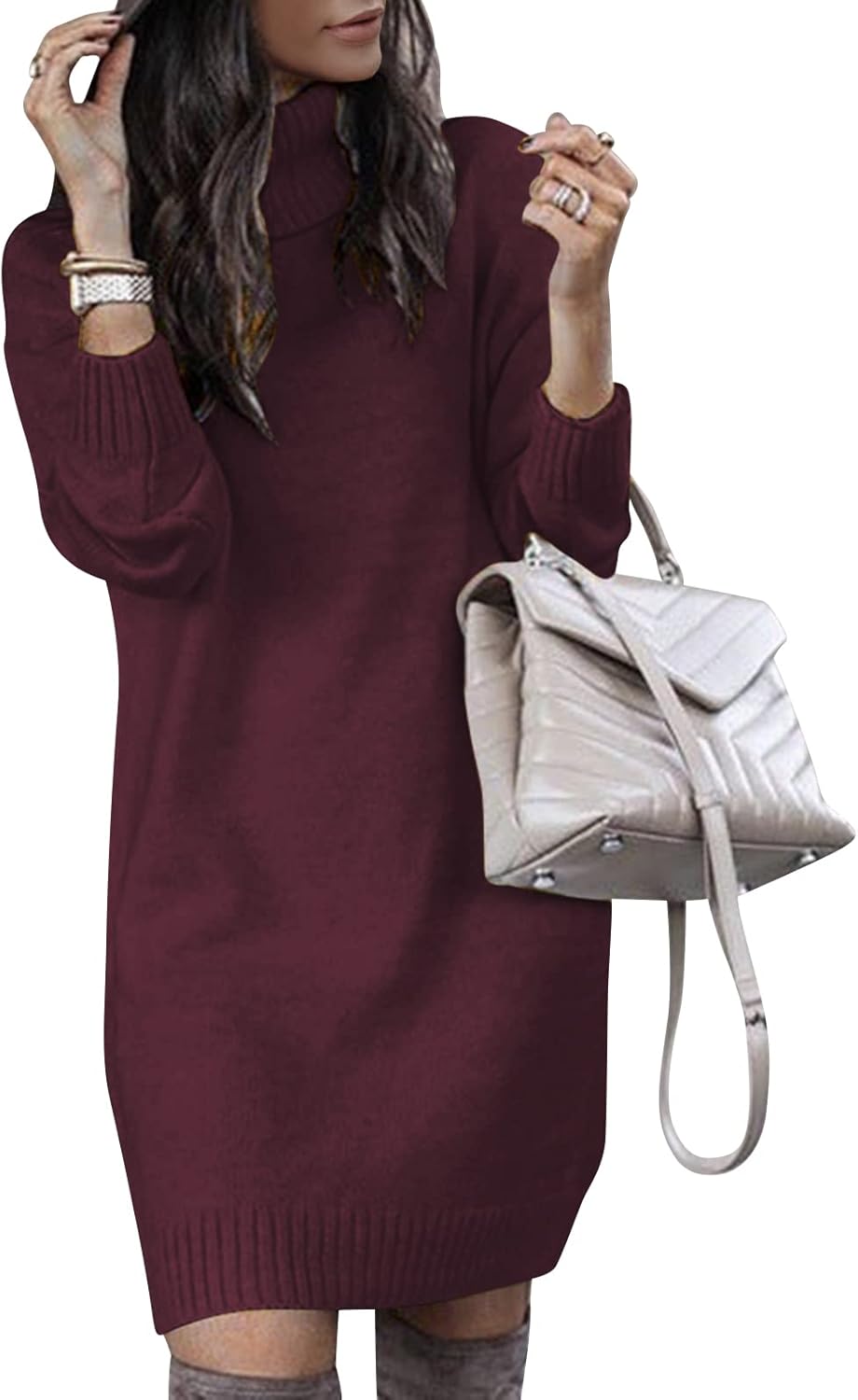 SENFURE Women Turtleneck Sweater Dress for Fall Fashion