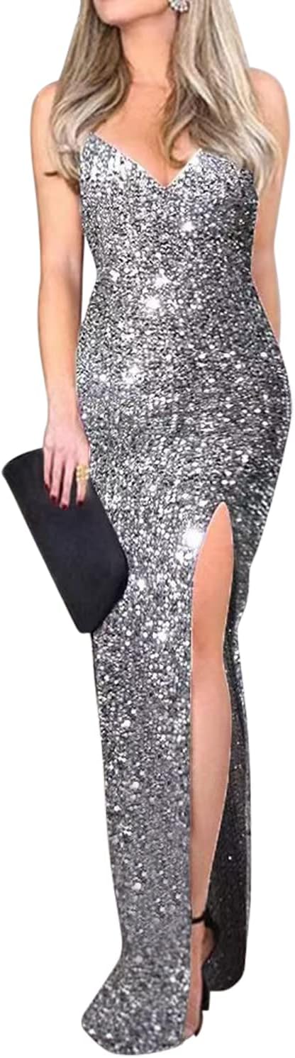 Women Sleeveless Off Shoulder Split Evening Cocktail Dress