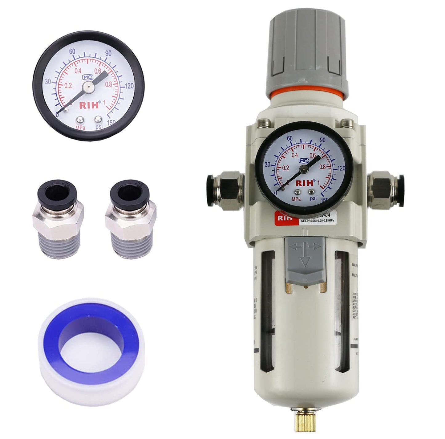 RIH Pneumatics 1/2in NPT Air Filter Pressure Regulator Combo