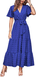 MASCOMODA Womens Swiss Dot Maxi Wrap Dress - Flowy Boho Style