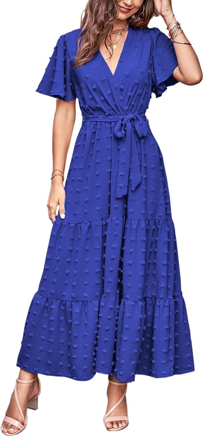 MASCOMODA Womens Summer Swiss Dot Maxi Dress for Weddings