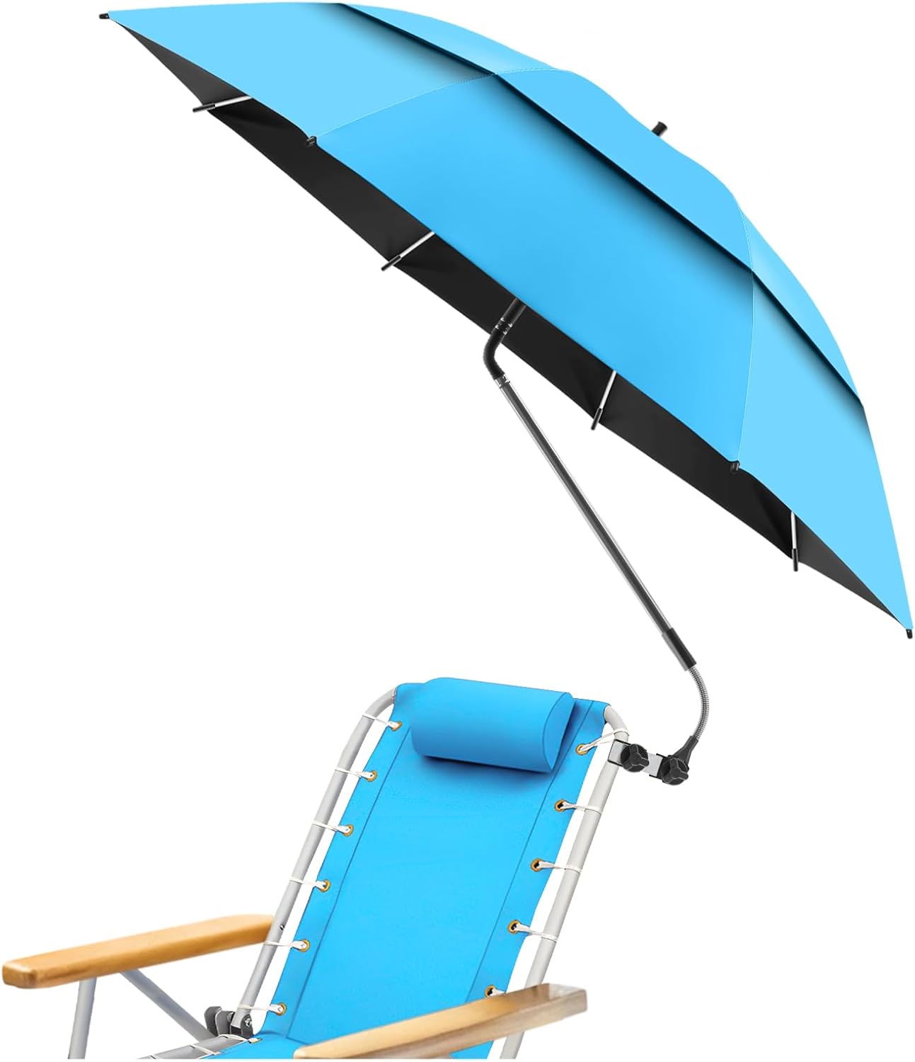 48.6in Double Canopy Beach Umbrella with Clamp for Outdoor Fun