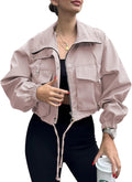 Tankaneo Womens Cropped Jacket Zip Up Lightweight Oversized Utility as
