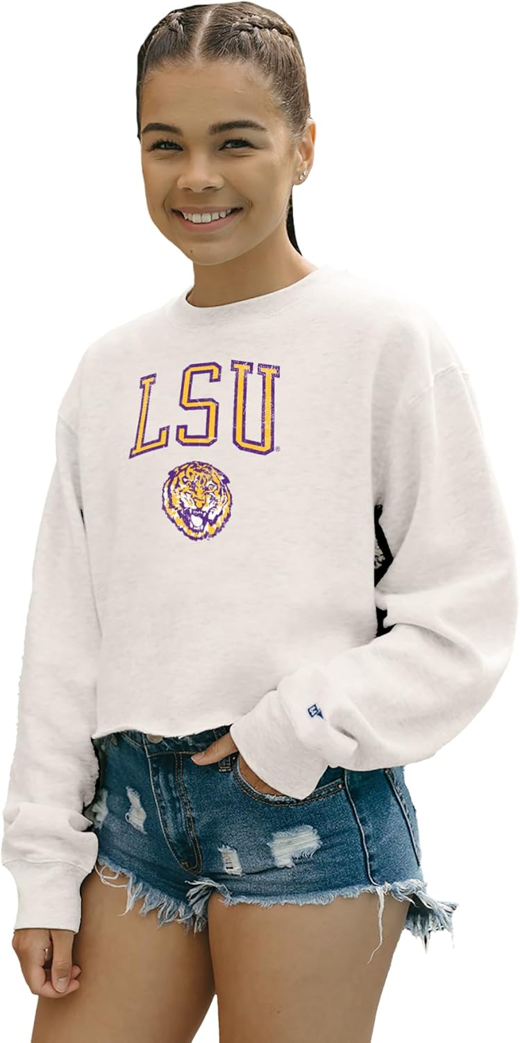LSU Tigers Women's Cropped Sweatshirt with Vintage Arch Design