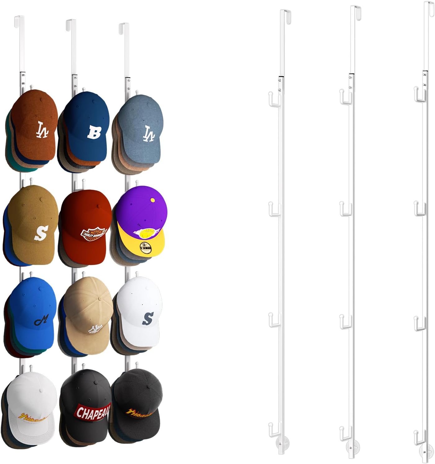 HapiRm Over Door Hat Rack - 12 Hooks for 60 Caps Storage