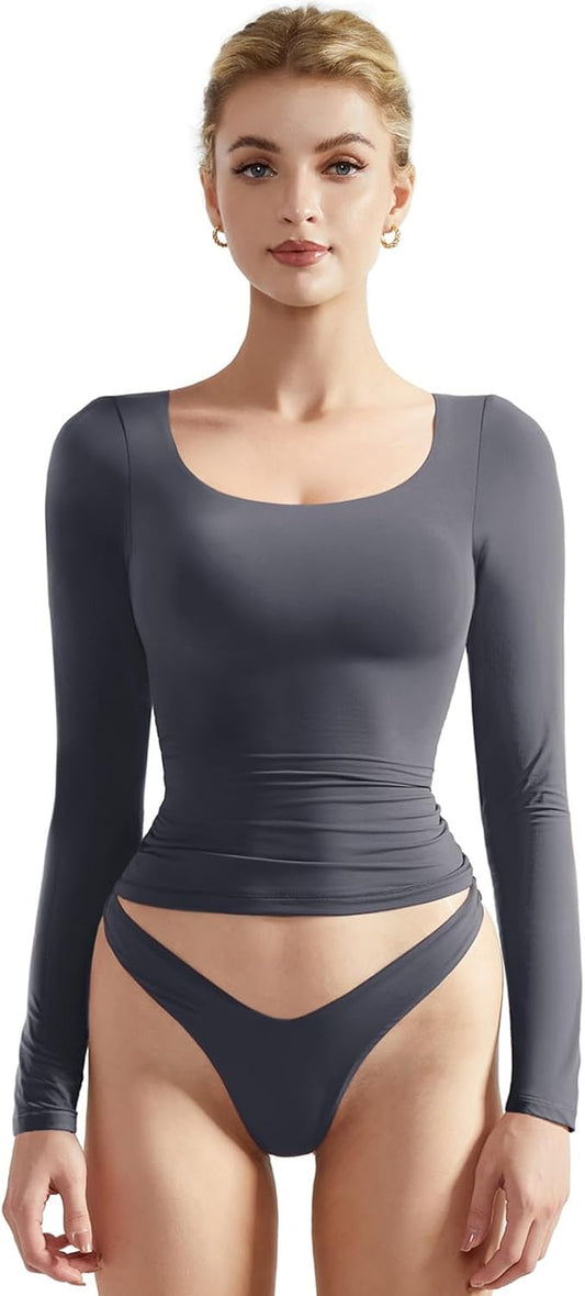 SUUKSESS Women Double Lined Fitted Long Sleeve Crop Top