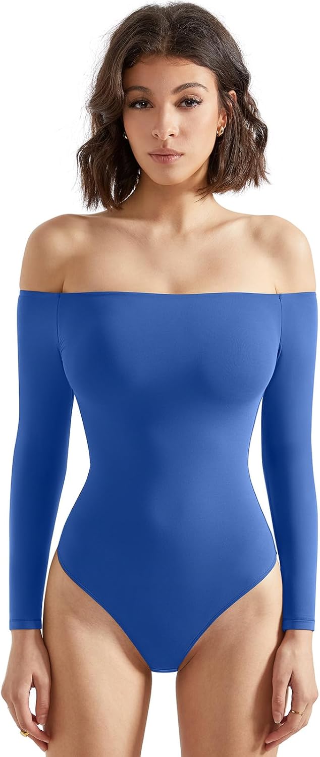 SUUKSESS Off the Shoulder Long Sleeve Bodysuit for Women