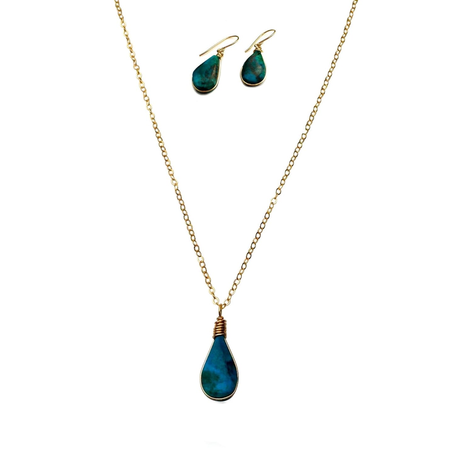Chrysocolla Jewelry Set - Dainty Necklace and Earrings Gift