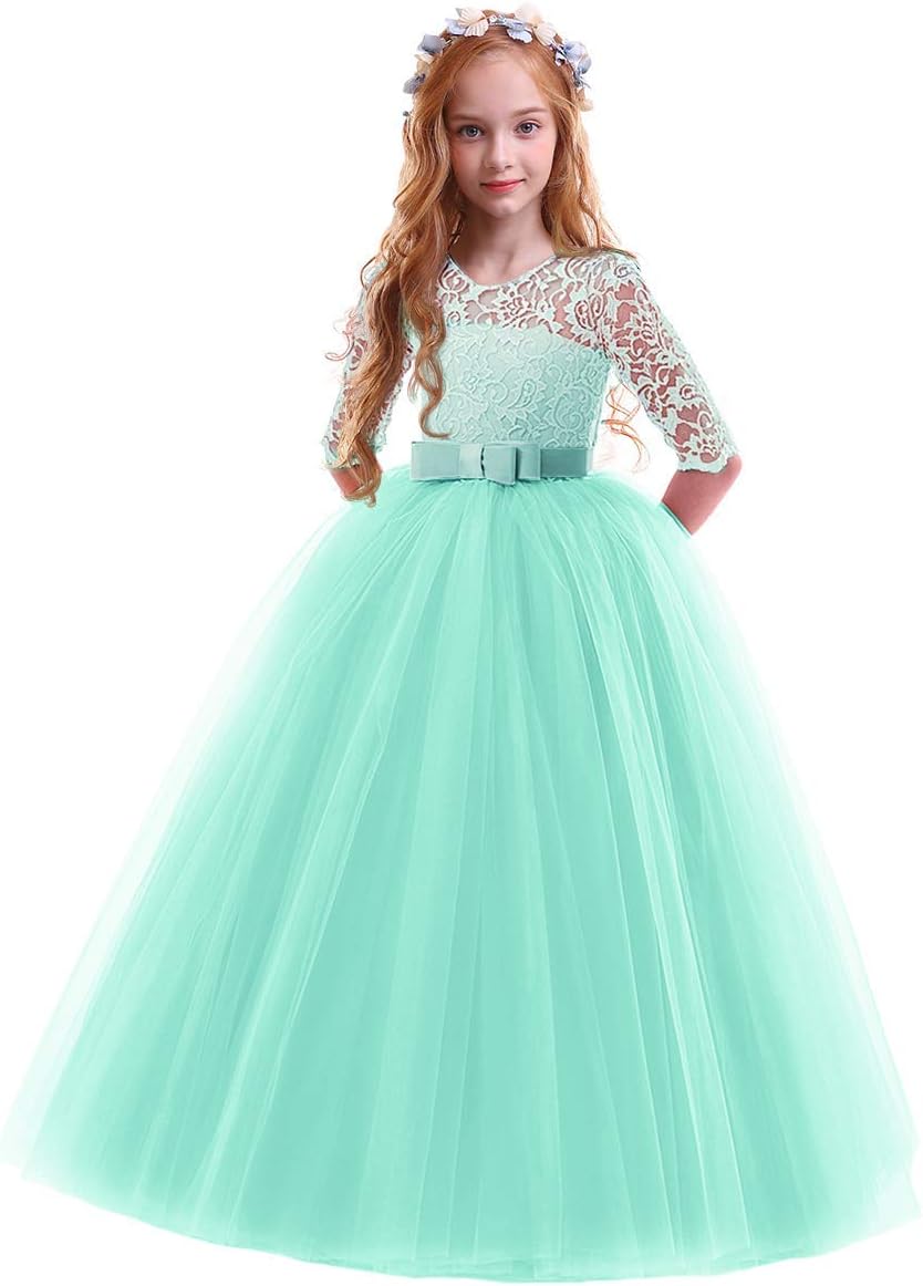 Girls Flower Vintage Floral Lace Dress for Weddings and Parties