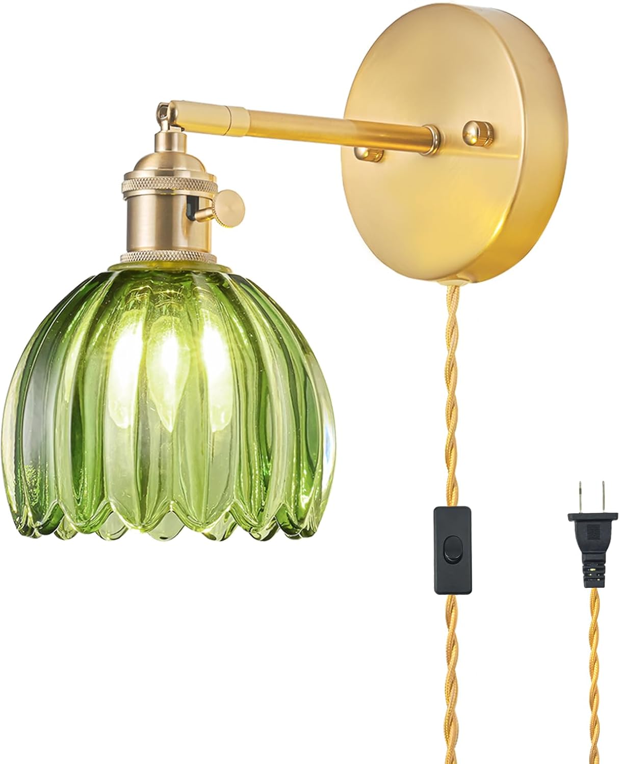 Vintage Plug in Wall Sconce with Adjustable Tulip Glass Shade