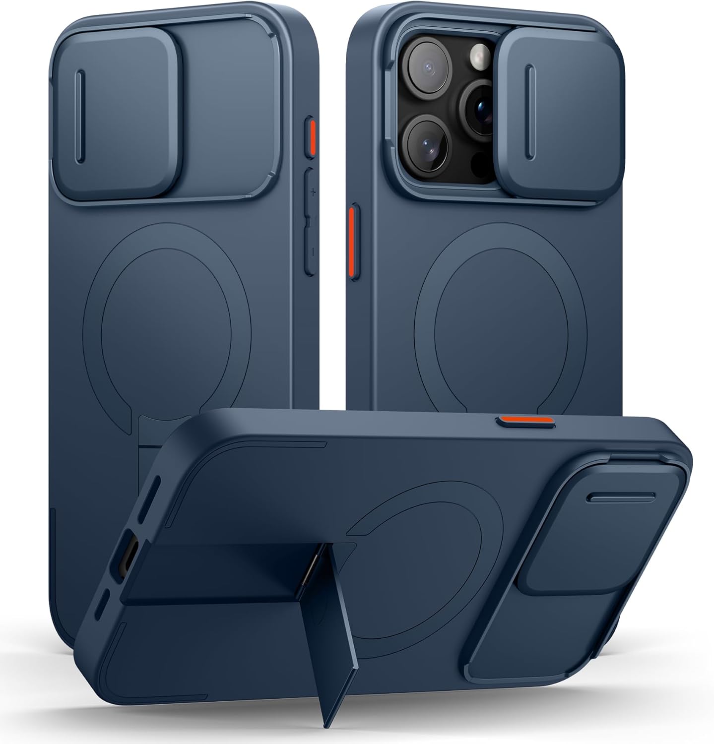 iPhone 15 Pro Max Case with Magnetic Camera Slide Cover and Kickstand
