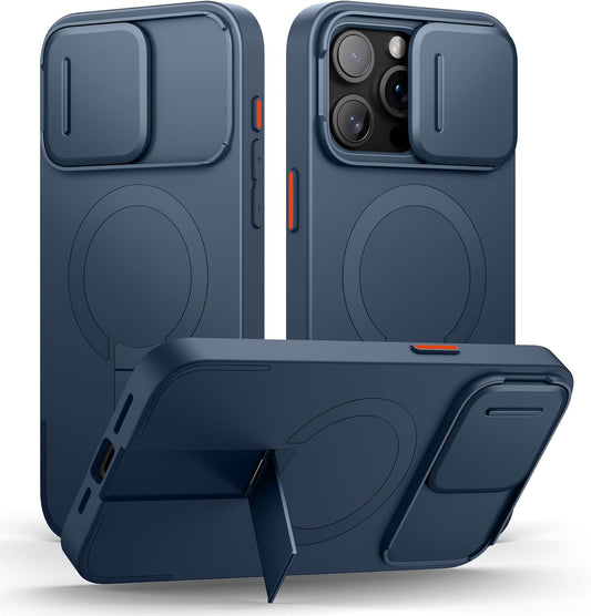 iPhone 15 Pro Max Case with Magnetic Camera Slide Cover and Kickstand