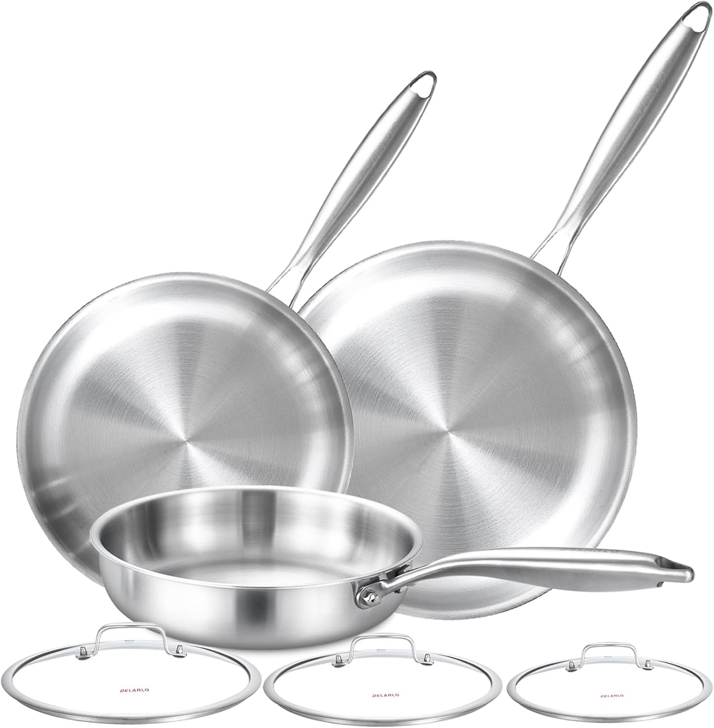 Delarlo Tri-ply Stainless Steel Cookware Frying Pan Set