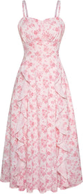 Boho Midi Sun Dresses for Women - Flattering Ruffle Spaghetti Dress