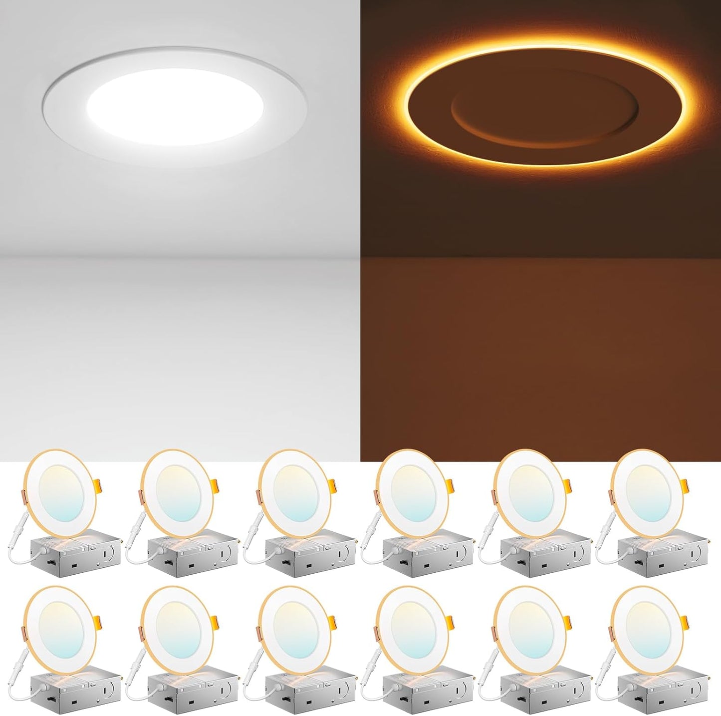 Amico 12 Pack 4 Inch LED Recessed Ceiling Light with Night Light