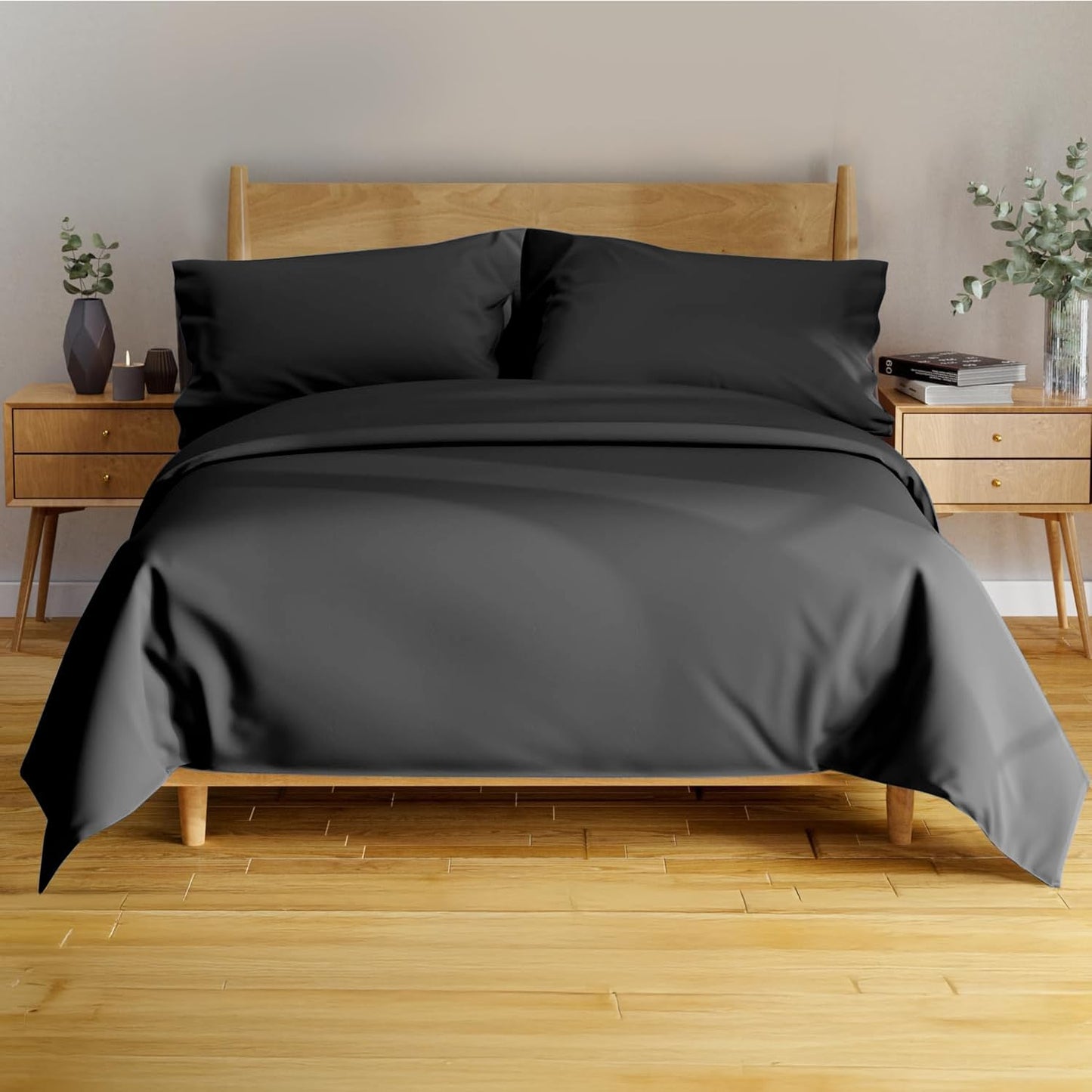 BAMPURE Luxury Viscose Bamboo Bedsheet Set, King Size Black