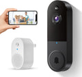 1080p Wireless Video Doorbell: AI Human Detection, Live View, Two-Way Audio - Black