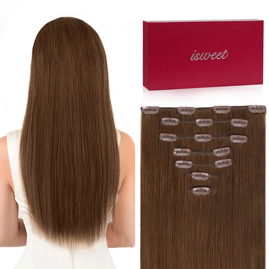 Straight Clip in Hair Extensions Real Human Hair for Women