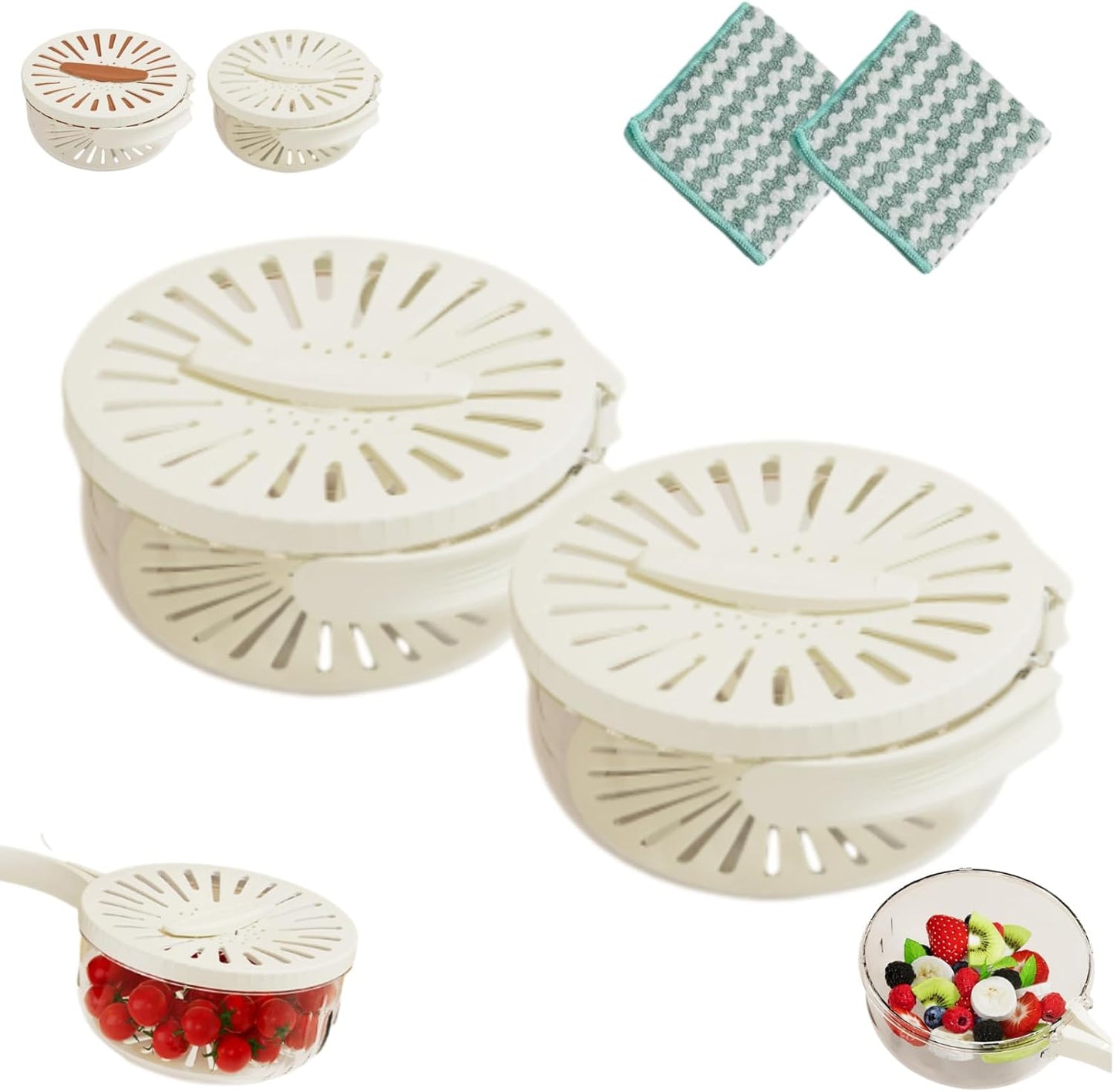 Fly-Proof 2-in-1 Fruit Washing Bowl - White (2pcs)