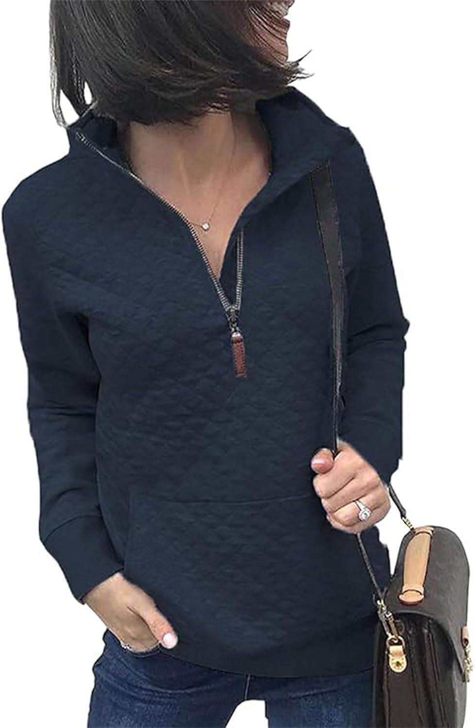 Stylish Quilted Pattern Lightweight Zipper Sweatshirt for Women