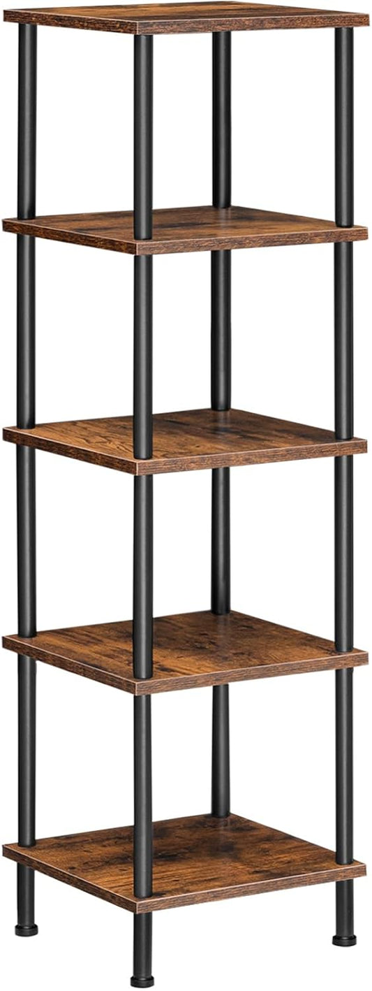 5-Tier Corner Shelf Stand for Small Spaces, Rustic Brown & Black