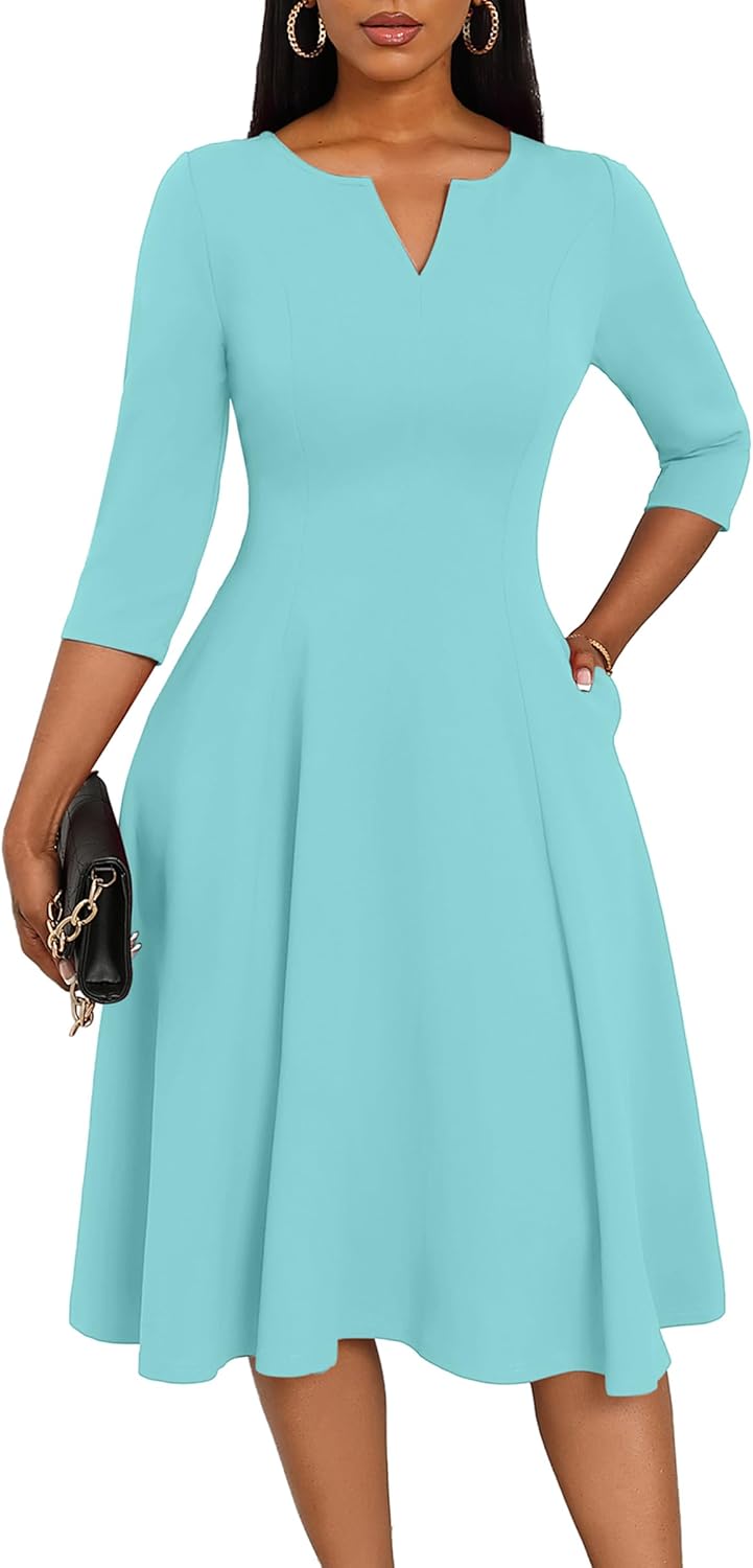 Nmoder Midi Dresses for Women A-Line Fit and Flare with Pockets