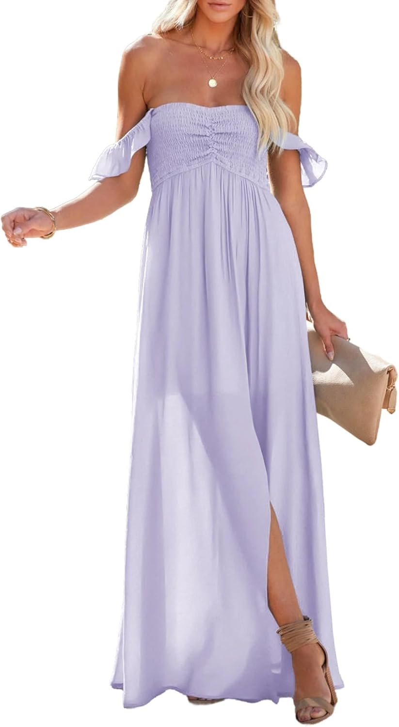 Stylish Summer Smocked Off The Shoulder Maxi Dress for Women