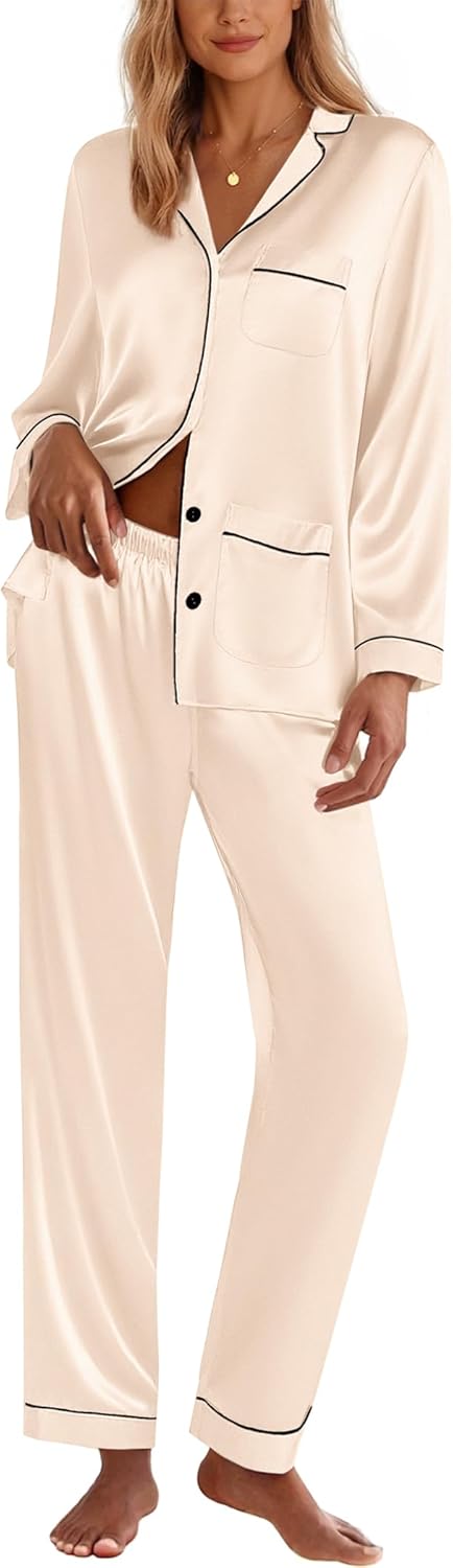 Ekouaer Silk Pajamas for Women Classic Satin Lounge Set