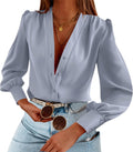 Women's Chiffon Business Casual Long Sleeve Button Down Top