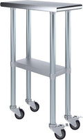 Stainless Steel Work Table 24 in x 12 in with Wheels - Mobile Prep