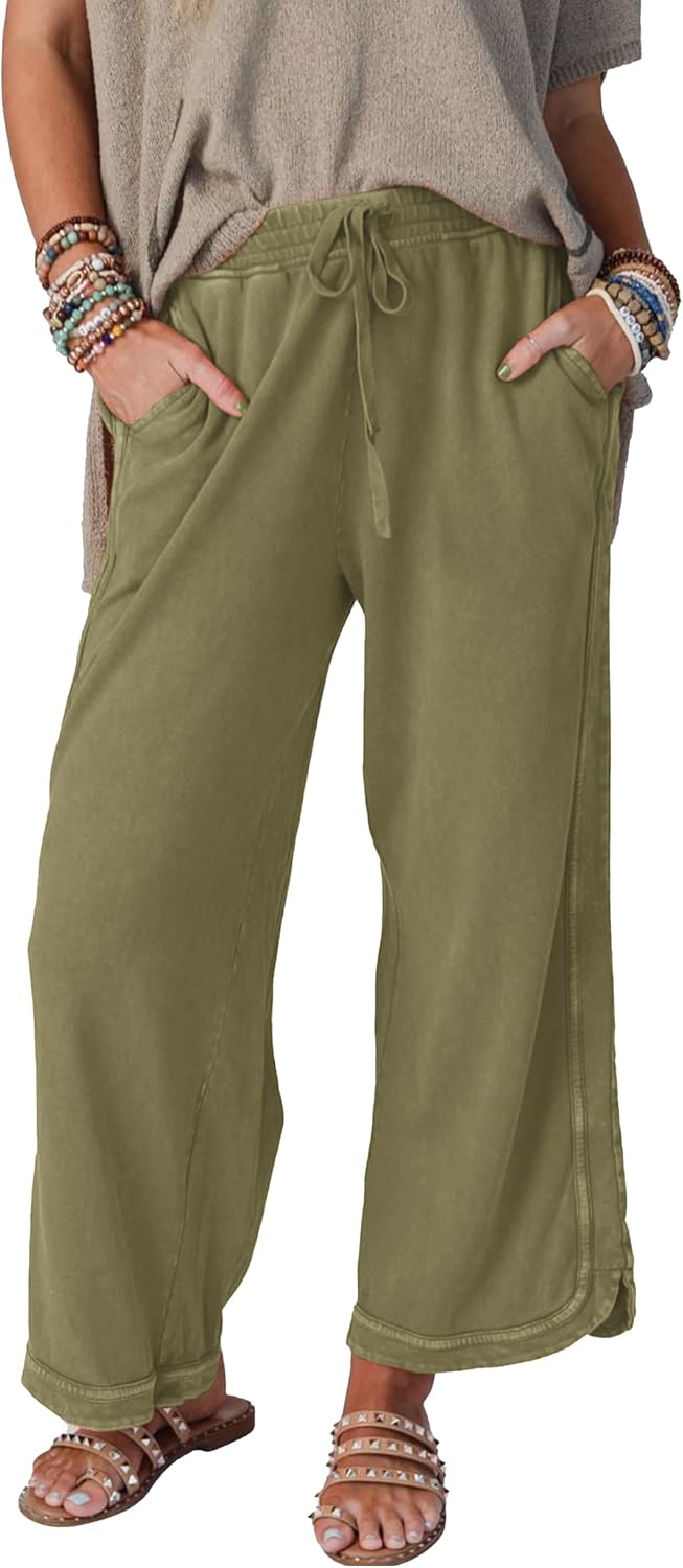 Women's Casual Wide Leg Pants with High Waist and Pockets