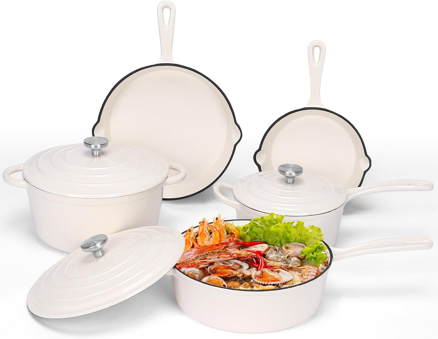 QuliMetal Nonstick Enameled Cast Iron Cookware Set for All Stovetops